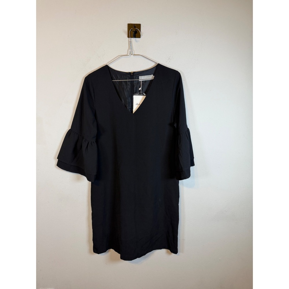 Belongsci Womens Dress Bell Sleeve V-Neck Black S NWT